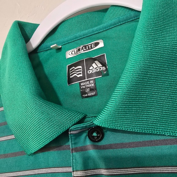 Adidas ClimaLite Golf Polo Shirt Striped Short Sleeve The Territory Mens‎ M - Picture 4 of 6